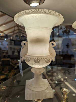 Lot 9 - A pair of Italian neoclassical alabaster lamp vases