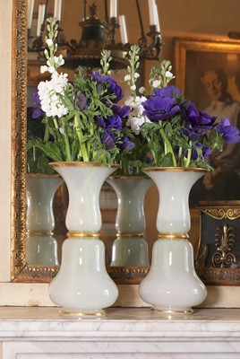 Lot 155 - A pair of Baccarat opaline glass vases