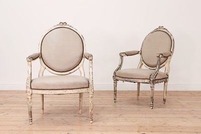 Lot 413 - A pair of Louis XVI white-painted fauteuil