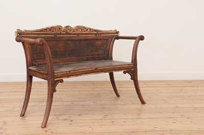 Lot 534 - A painted and parcel-gilt oak hall bench