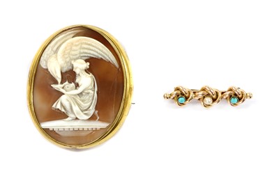 Lot 24 - A late Victorian gold pearl and turquoise brooch
