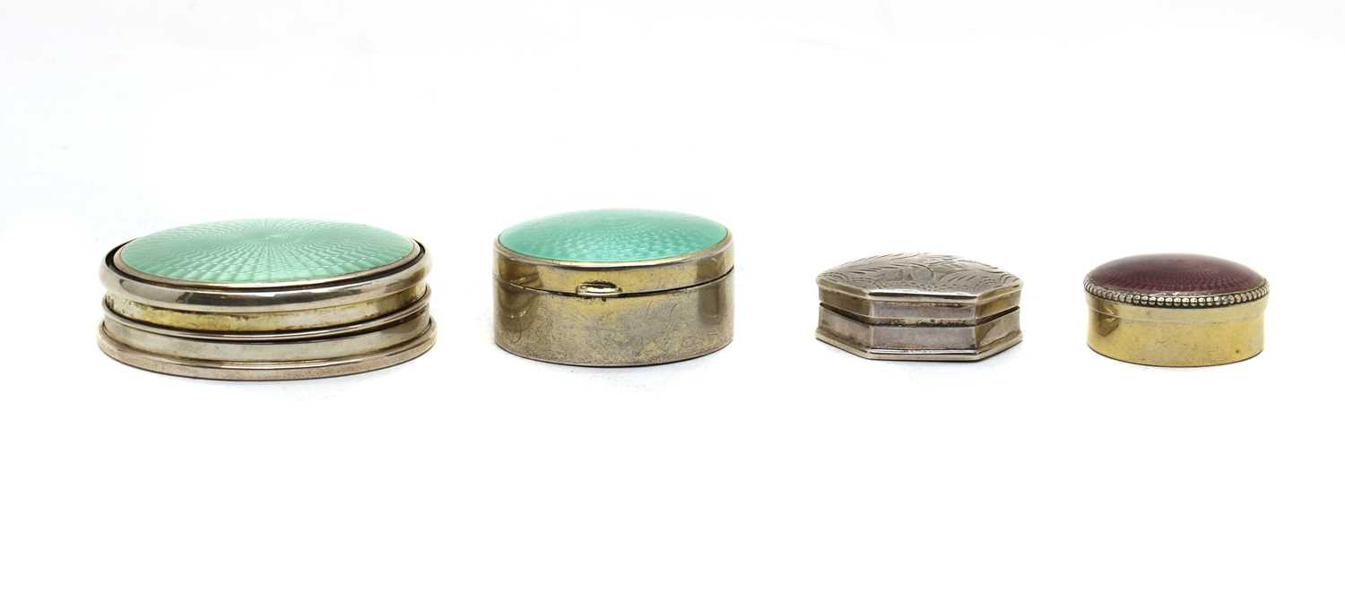 Lot 3 - A guilloche enamelled George V silver pillbox