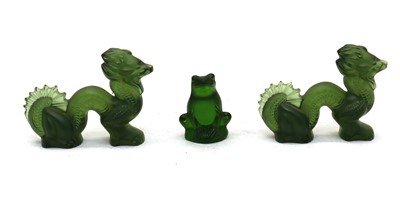 Lot 255 - A pair of green Lalique moulded glass Zodiac dragons