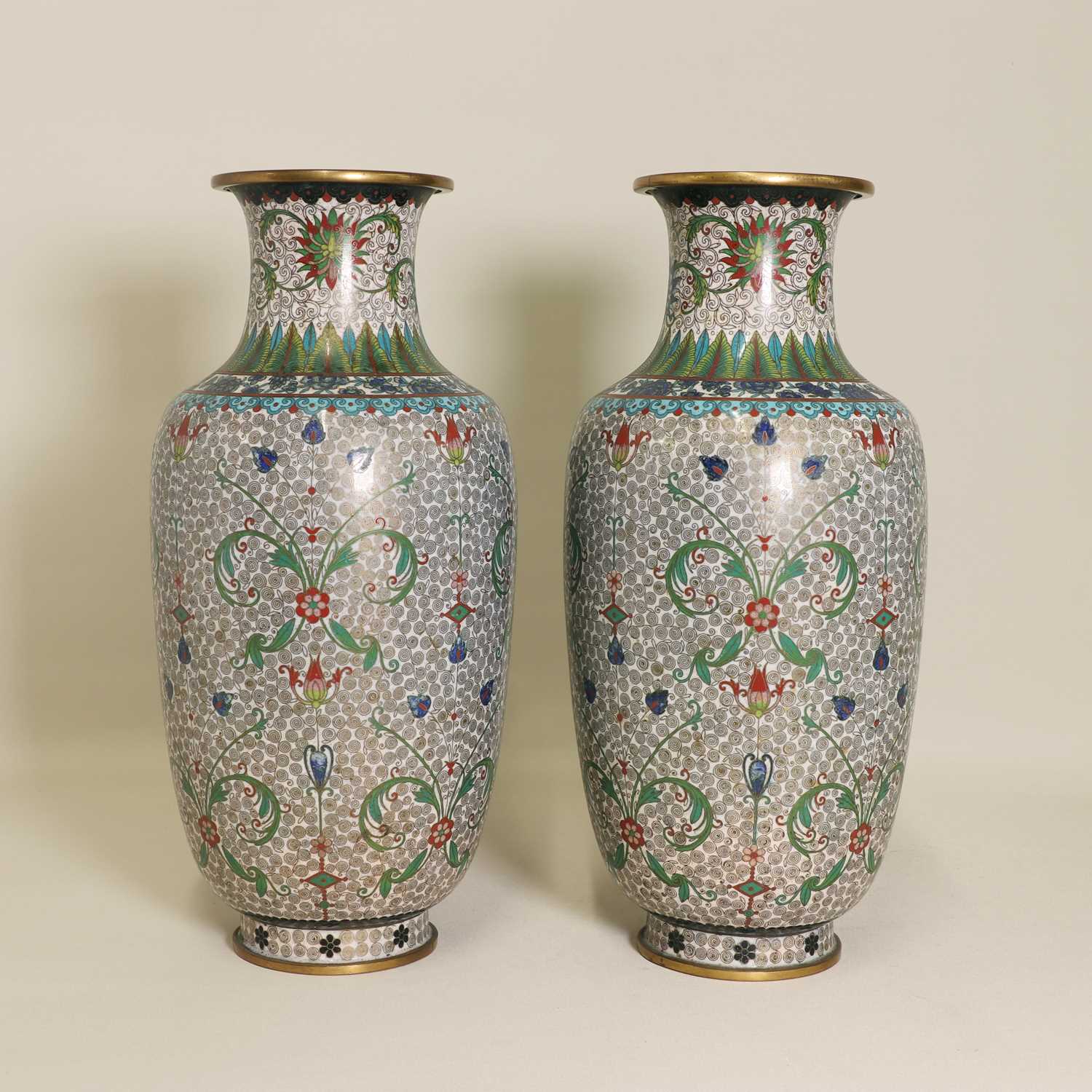 Lot 93 - A pair of Chinese cloisonné vases