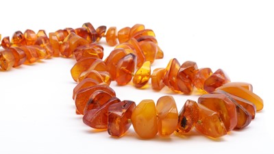 Lot 142 - A single row graduated cognac and butterscotch amber bead necklace