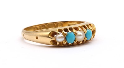 Lot 19 - A Victorian 18ct gold split pearl and turquoise ring