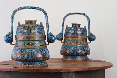 Lot 145 - A pair of archaistic cloisonné enamel vessels