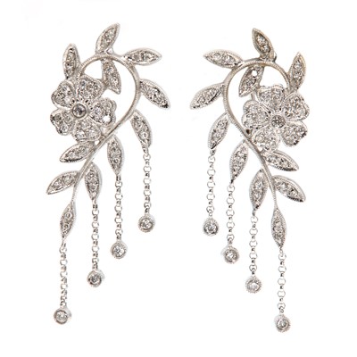 Lot 377 - A pair of Russian white gold floral diamond earrings