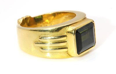 Lot 286 - A gold single stone green tourmaline ring, by Astral Gemstone Talismans