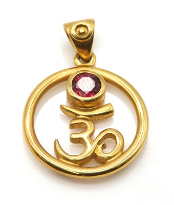 Lot 284 - A gold single stone red spinel pendant, by Astral Gemstone Talismans
