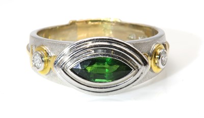 Lot 239 - A white gold green tourmaline and diamond ring, by Astral Gemstone Talismans