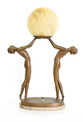 Lot 173 - An Art Deco cold-painted table lamp