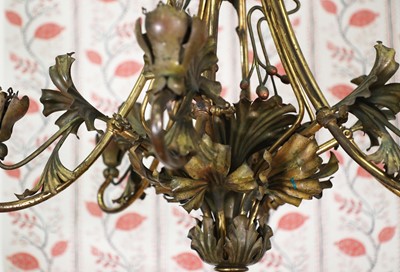 Lot 186 - An Art Nouveau brass and gilt metal gasolier