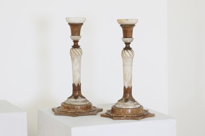 Lot 94 - A pair of Charles X alabaster and fruitwood candlesticks