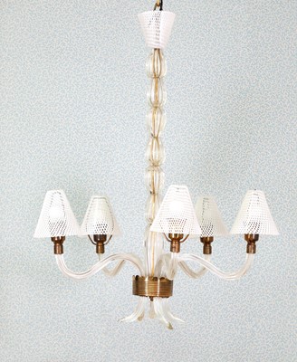 Lot 157 - A Venetian glass five-branch chandelier