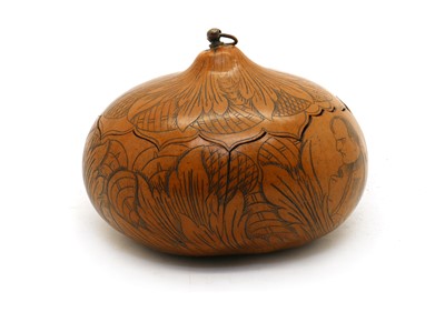 Lot 198 - A 19th century carved wood gourd