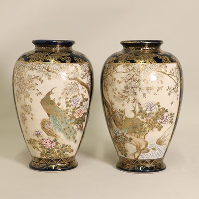 Lot 173 - A pair of Japanese Satsuma ware vases
