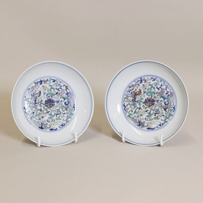 Lot 371 - A pair of Chinese doucai saucers