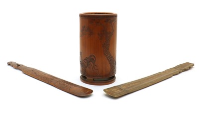 Lot 65 - A Japanese bamboo brush pot