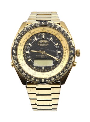 Lot 575 - A gentlemen's gold plated Breitling 'Navitimer Pluton 2100' multifunction bracelet watch, c.1980