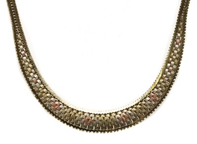 Lot 83 - A 9ct three colour gold brick link necklace