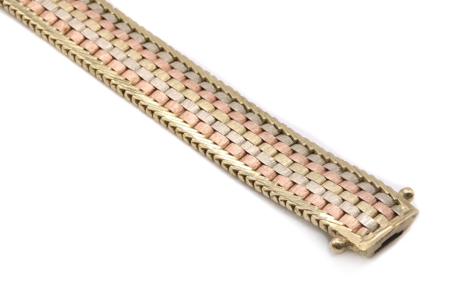 Lot 84 - A 9ct three colour gold brick link bracelet