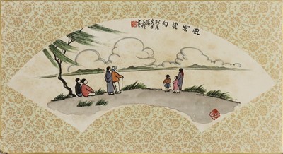 Lot 283 - A Chinese fan-shaped painting