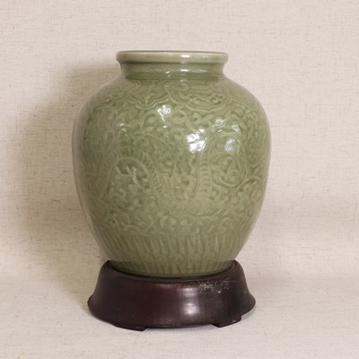 Lot 48 - A Chinese celadon jar