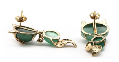 Lot 80 - A pair of gold gem set articulated cat earrings