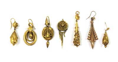 Lot 11 - A collection of Victorian gold single earrings and components