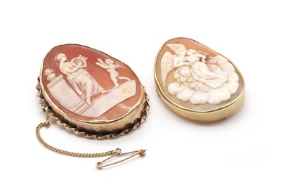 Lot 37 - Two gold mounted shell cameo brooches