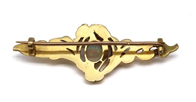 Lot 48 - A French Art Nouveau gold single stone opal bar brooch