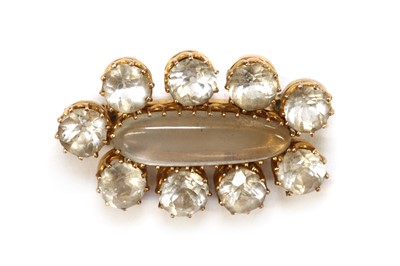 Lot 35 - A late 19th century gold moonstone and rock crystal quartz cluster brooch