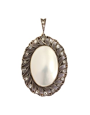 Lot 203 - A Continental silver and gold, blister pearl and diamond pendant
