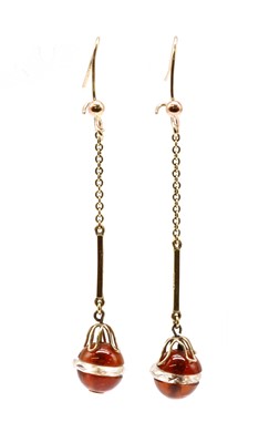 Lot 16 - A pair of gold citrine and rock crystal drop earrings
