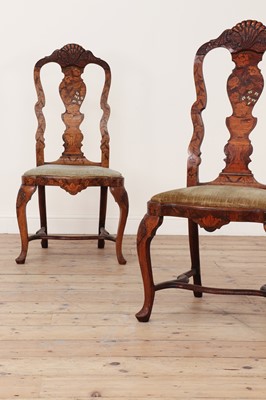 Lot 383 - A pair of walnut marquetry side chairs