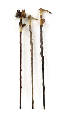 Lot 183 - A group three carved walking sticks by Sam Wright of Norfolk