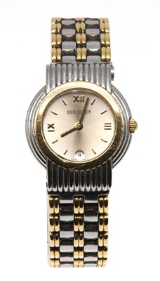 Lot 461 - A ladies' bi-colour steel and 18ct gold Boucheron 'Solis' quartz bracelet watch