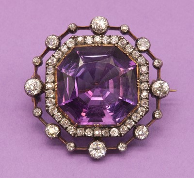 Lot 57 - A late Victorian amethyst and diamond brooch, c.1890