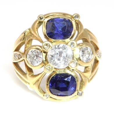 Lot 100 - An 18ct gold diamond and sapphire ring, c.1960