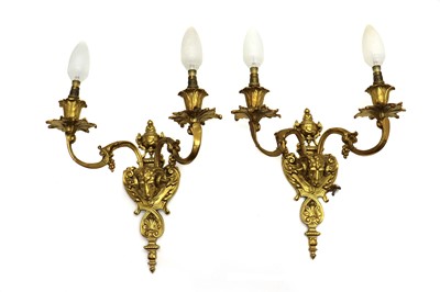 Lot 158 - A pair of gilt bronze two branch wall lights