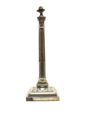 Lot 26 - A silver plated Corinthian column table lamp