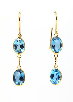 Lot 326 - A pair of blue topaz drop earrings