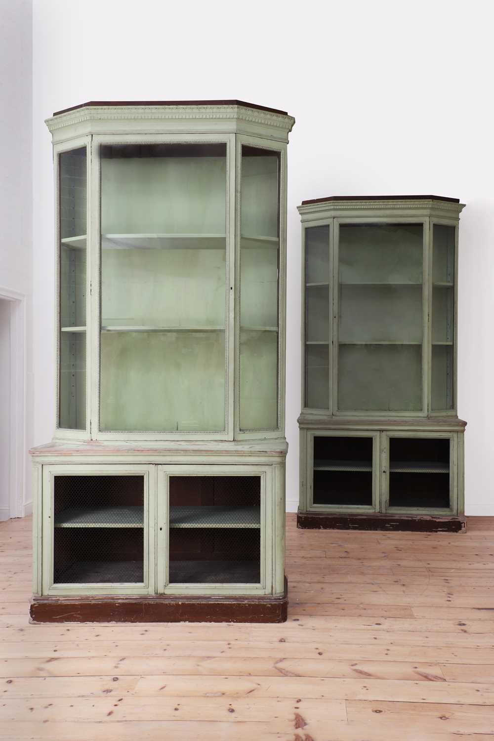 Lot 146 - A pair of green-painted shop vitrines