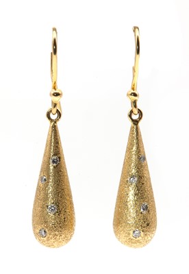 Lot 407 - A pair of 18ct gold diamond set drop earrings
