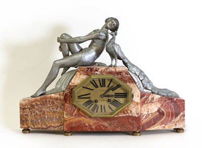 Lot 169 - An Art Deco spelter and marble mantel clock