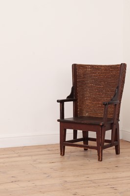Lot 280 - A jute and pine child's armchair