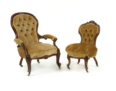 Lot 313 - A mid-Victorian button upholstered open armchair and a small chair (2)