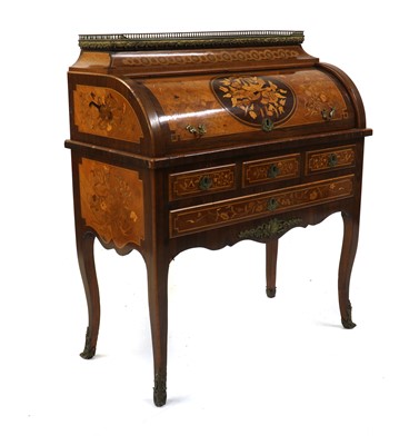 Lot 206 - A French marquetry cylinder bureau