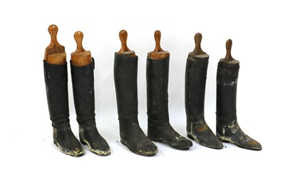 Lot 190A - Three pairs of leather riding boots with trees (6)